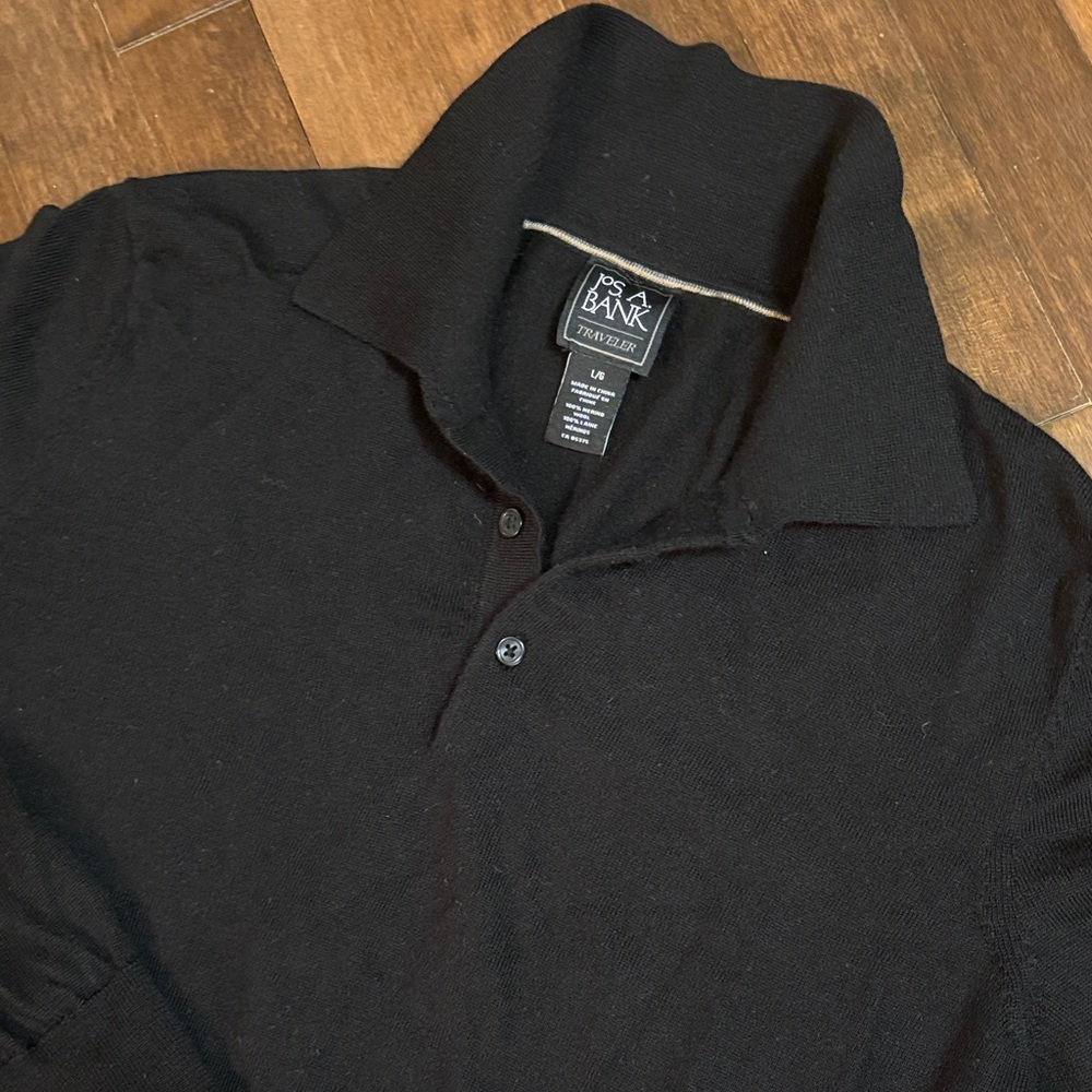 Jos. A. Bank 100% Merino Wool Classic Black Polo 1/4 Button Up Shirt Size Large
